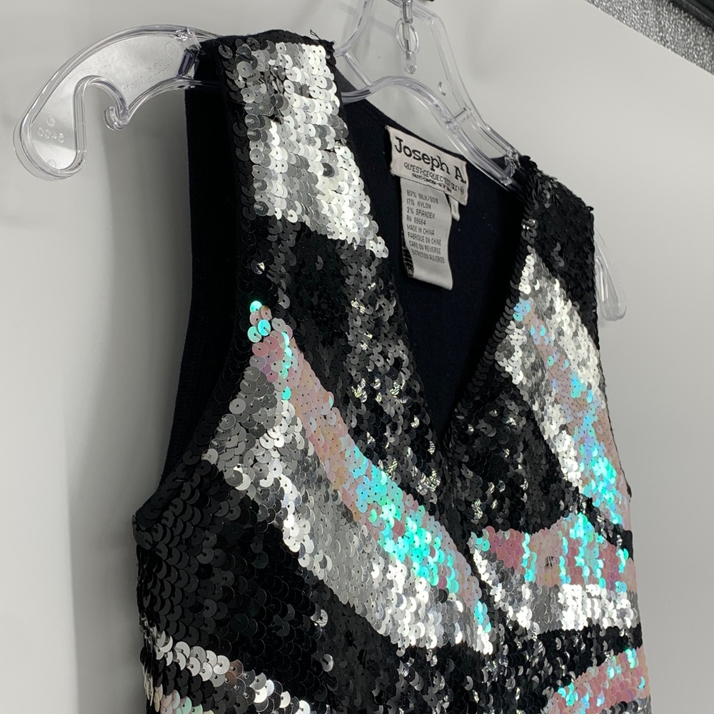 Sz S Joseph A. Sequin women’s NYE Blouse - Black, Silver, Pink •FABULOUS!• vtg! - Picture 7 of 17